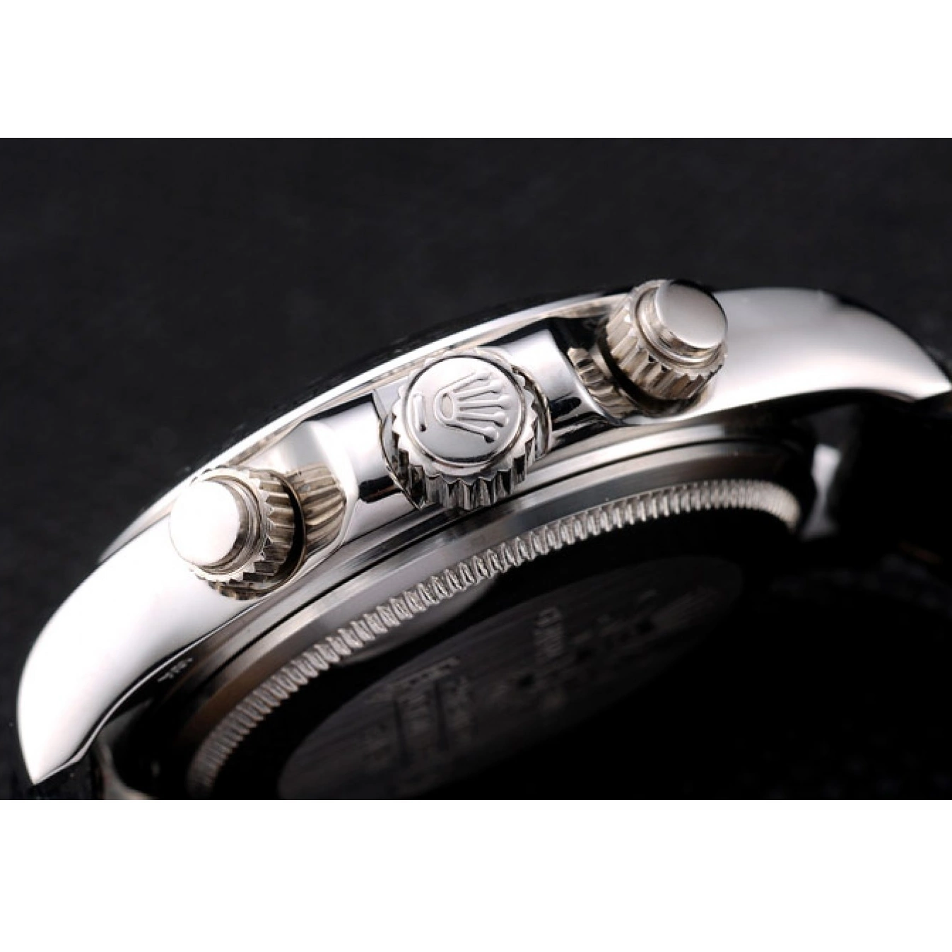 Aaa replica watch Dial Daytona Black Stainless Rolex Lady Strap Tachymeter Steel Case Black Leather 0730